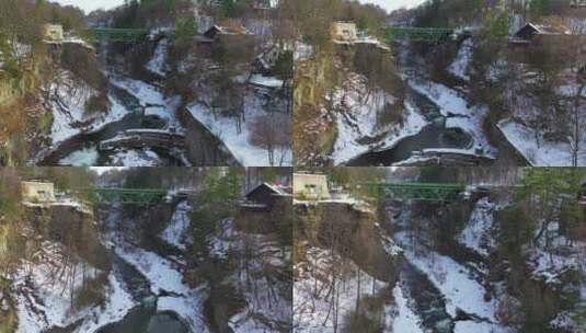 冬雪覆盖的峡谷河流景观高清在线视频素材下载