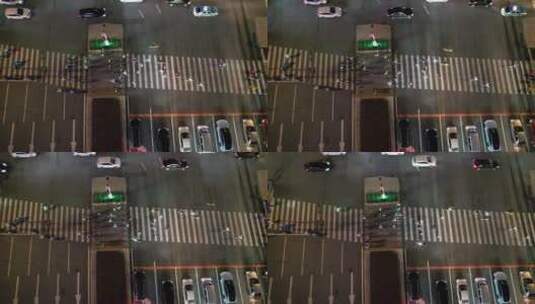 城市夜晚道路人行道行人航拍高清在线视频素材下载