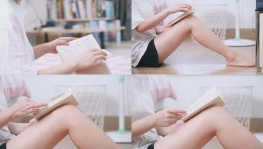 女孩在房间读书看书阅读4k视频素材高清在线视频素材下载