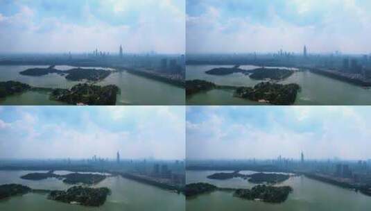 中国南京玄武湖和城市天际线风光航拍高清在线视频素材下载