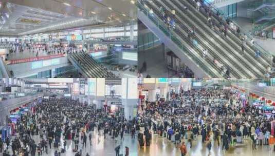 8K南京南站春运人流延时摄影合集高清在线视频素材下载