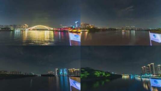 佛山新城东平河三龙湾轮船夜游延时高清在线视频素材下载