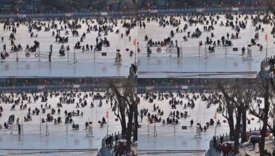 北京冬天什刹海滑冰高清在线视频素材下载