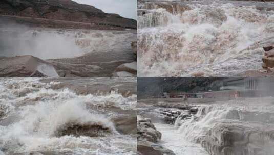 4k冬季黄河壶口瀑布江河山河河流奔腾河流高清在线视频素材下载