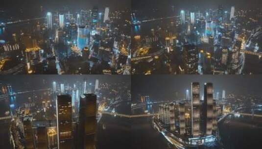 4K重庆来福士夜景航拍高清在线视频素材下载