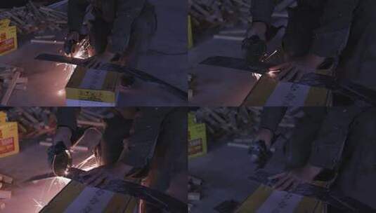工地施工切割机切金属电焊火花高清在线视频素材下载