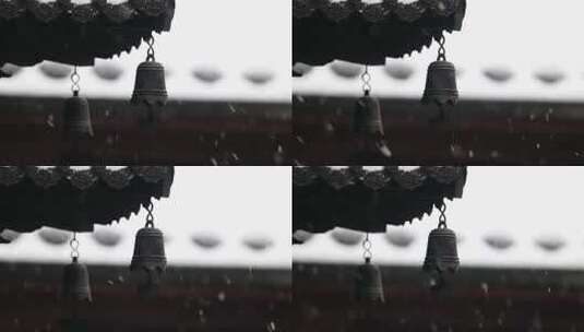 中式建筑下雪中实拍高清在线视频素材下载