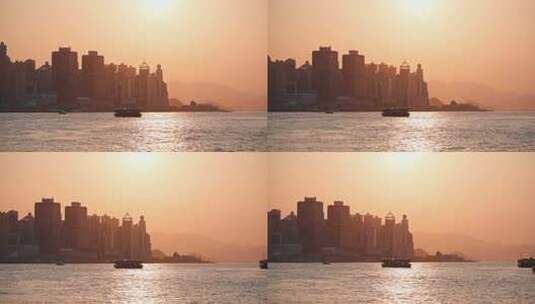 香港维多利亚港黄昏日落高清在线视频素材下载