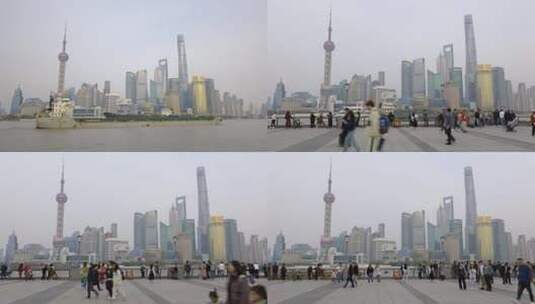 上海外滩人流黄浦江陆家嘴延时4K高清在线视频素材下载