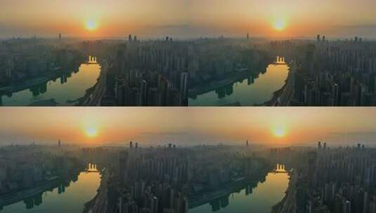 重庆城市日落光影航拍高清在线视频素材下载