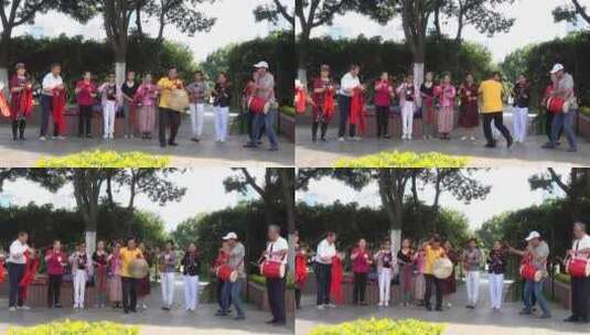 文工团老年人舞蹈队公园练习5高清在线视频素材下载