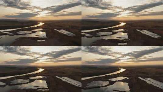 海拉尔河湿地日出朝霞彩云风景高清在线视频素材下载