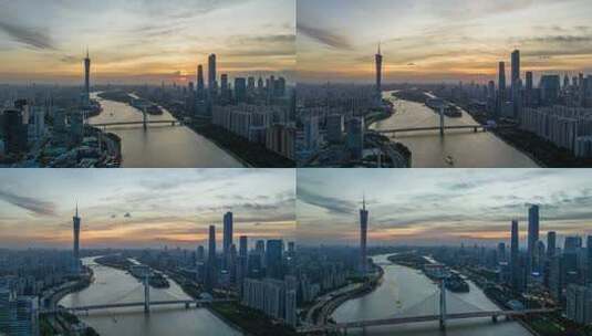 【4K】航拍广州珠江日落延时高清在线视频素材下载
