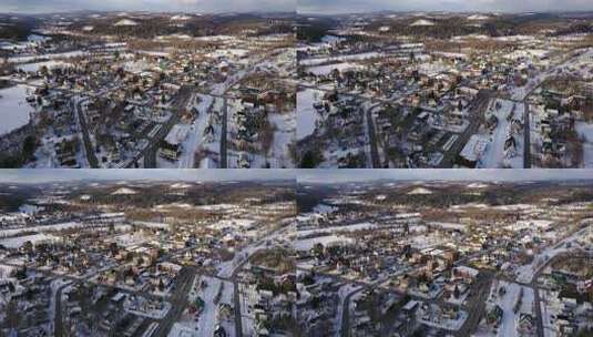 无人机缓慢地穿过佛蒙特州东北王国NEK的林登维尔市中心。高清在线视频素材下载