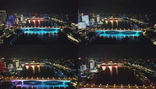 广西柳州柳江大桥夜景航拍高清在线视频素材下载
