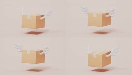 长翅膀的纸箱循环动画3D渲染高清在线视频素材下载