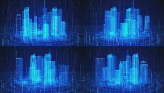 蓝色高科技建筑线框城市数字粒子大数据视频高清在线视频素材下载