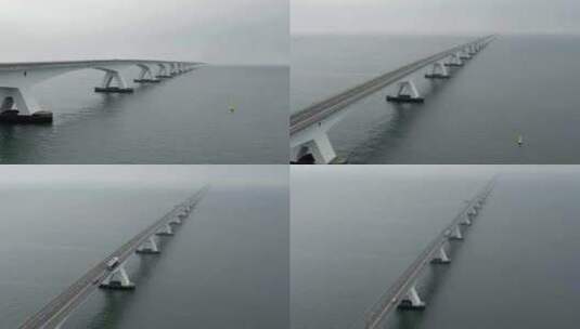 荷兰最长的桥——泽兰布鲁格桥鸟瞰图高清在线视频素材下载