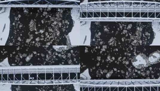 河上浮石桥的鸟瞰图，鸟瞰图高清在线视频素材下载