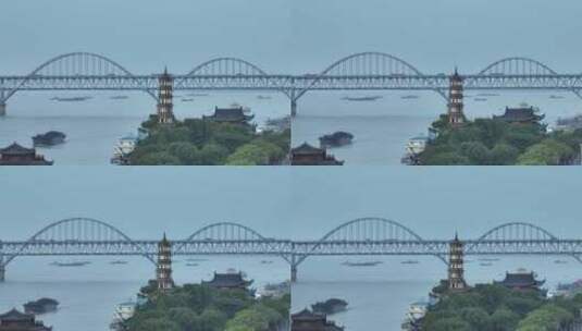 九江风光之锁江楼长焦航拍视频高清在线视频素材下载