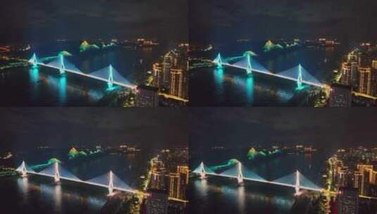 航拍宜昌夷陵长江大桥磨基山夜景高清在线视频素材下载