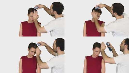 男人在给女人做发型高清在线视频素材下载