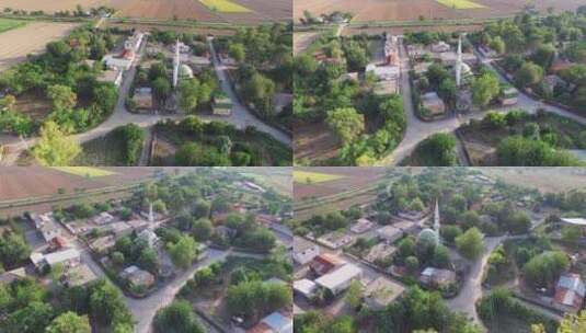 穆斯林小村庄中间的清真寺高清在线视频素材下载