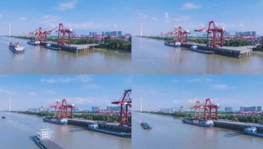 九江市城西港集装箱码头航拍延时高清在线视频素材下载