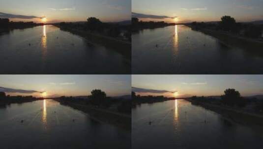 日落时分在湖上划船高清在线视频素材下载
