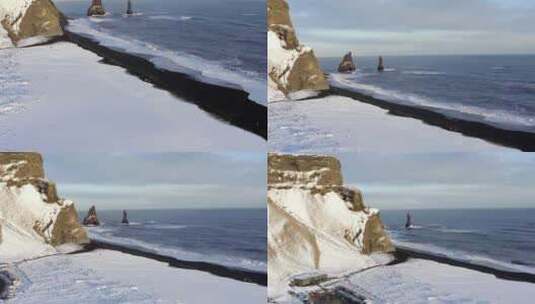 冰岛的黑沙海滩和雷尼斯兰加柱高清在线视频素材下载