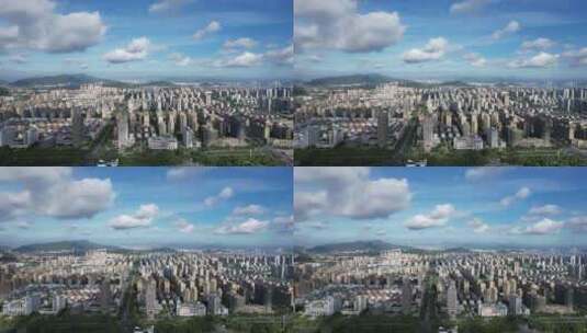 浙江台州城市天际线蓝天白云航拍高清在线视频素材下载