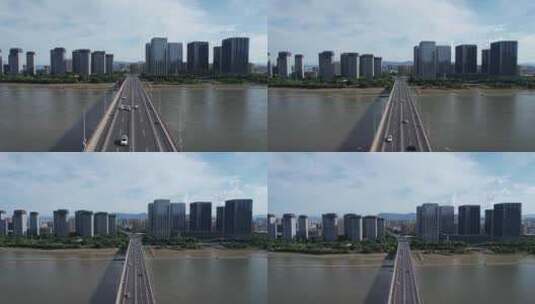 福建福州闽江桥梁交通航拍高清在线视频素材下载
