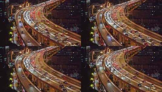 中国上海延安高架夜晚城市道路汽车交通景观高清在线视频素材下载