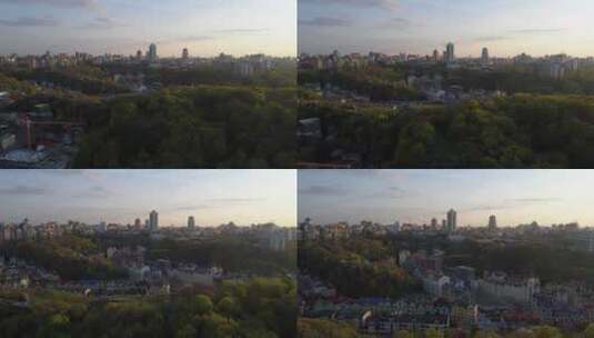 日落时鸟瞰基辅城市景观高清在线视频素材下载