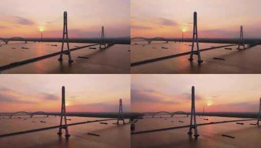 长江大胜关大桥夕阳航拍高清在线视频素材下载