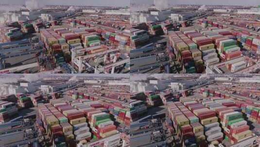 航拍物流城成千上万的集装箱高清在线视频素材下载