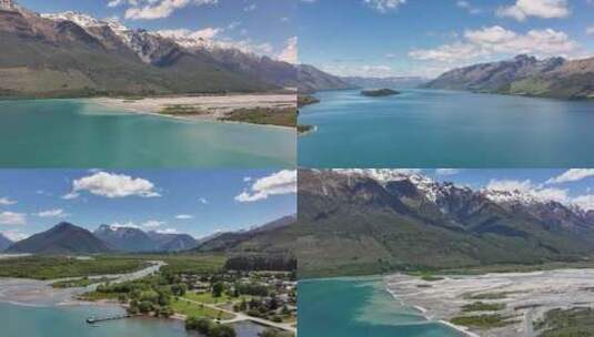 4K航拍新西兰格林诺奇碧蓝湖面高清在线视频素材下载