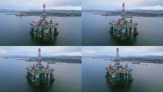 航拍海上大型石油钻探平台高清在线视频素材下载