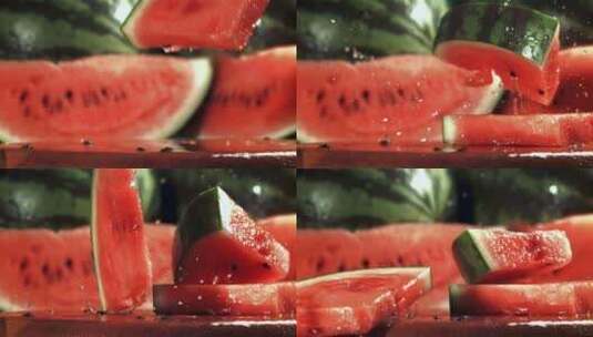 成熟多汁的天然西瓜，切成薄片的红西瓜高清在线视频素材下载