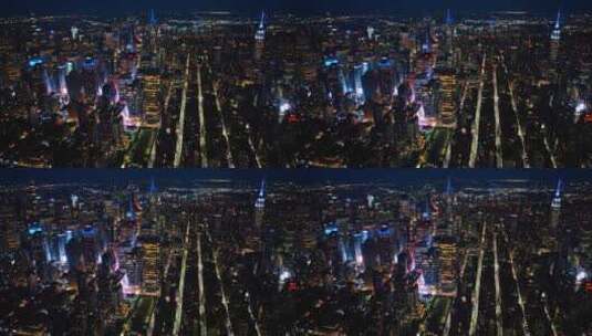 闪闪发光的纽约晚上从不睡觉。无人机镜头中高清在线视频素材下载