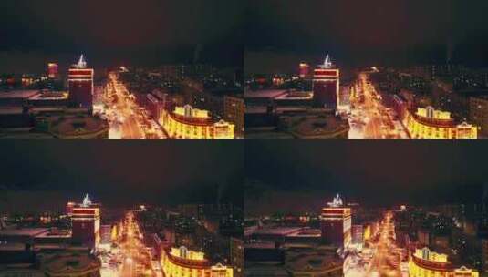 阿勒泰市夜景  城市 航拍4k 新疆冬季高清在线视频素材下载