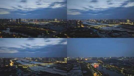 航拍咸阳渭城桥 落雁桥 古渡廊桥夜景延时高清在线视频素材下载