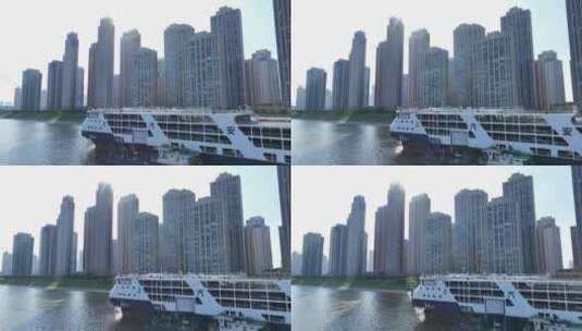 汉阳江滩江景房航拍高清在线视频素材下载