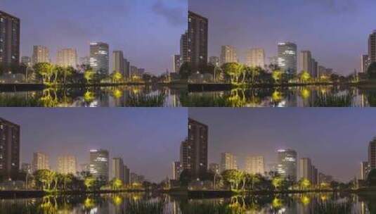 上海嘉定区嘉定新城宝龙广场建筑傍晚延时高清在线视频素材下载