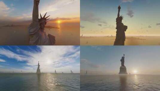 航拍自由女神像美国象征铜像雕塑高清在线视频素材下载