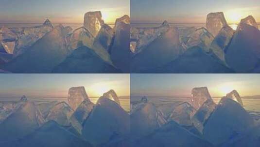 冰冻的贝加尔湖上的日落高清在线视频素材下载