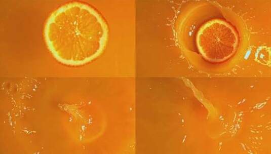 新鲜橙子碎片落入橙汁中溅起水花高清在线视频素材下载