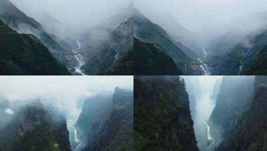 云雾萦绕 高山流水 峰峦叠嶂 天地交辉高清在线视频素材下载