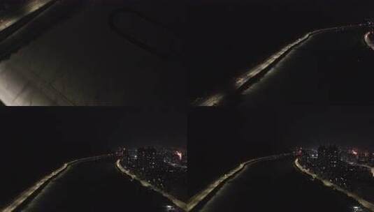 通化浑江夜景两岸建筑航拍高清在线视频素材下载