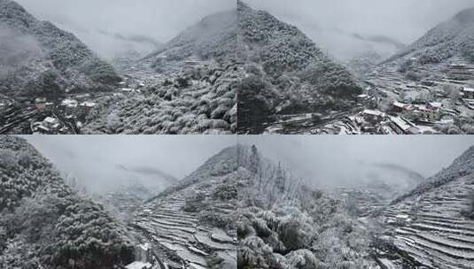 山村雪景俯瞰全景 浙西天池高清在线视频素材下载